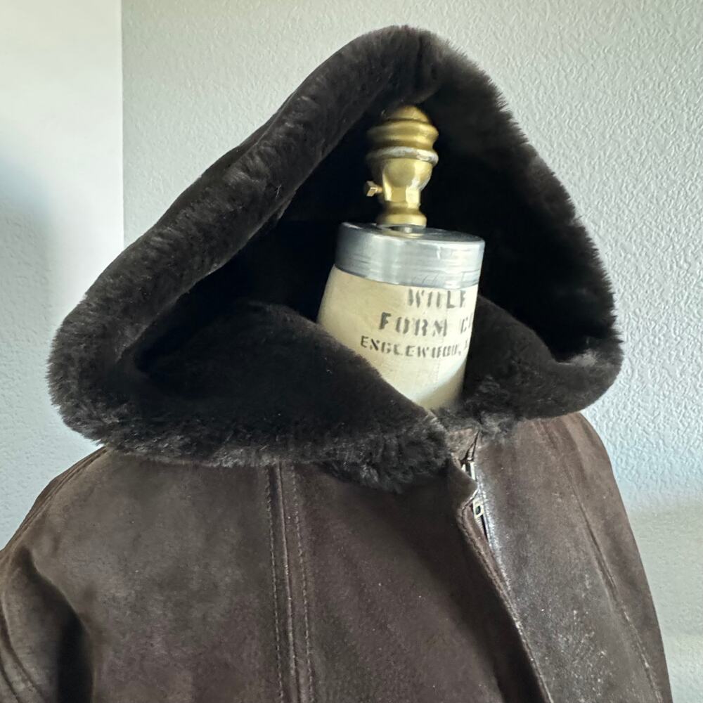 Jones New York | Leather and Faux Sherling Coat with Hood size L - Picture 3 of 16